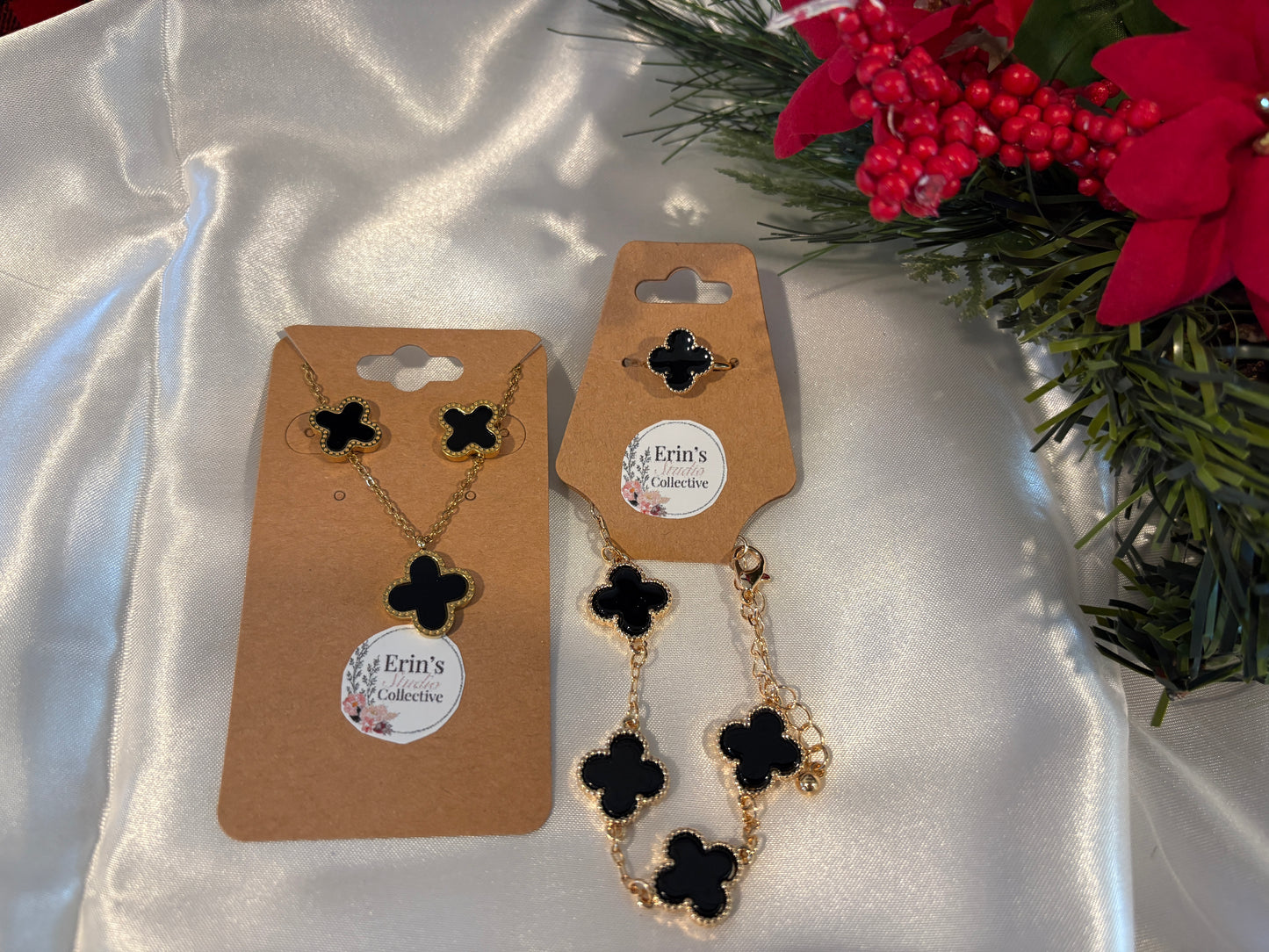 Golden Noir Deluxe Holiday Gift Set - Gold & Black Quatrefoil Jewelry Gift Set