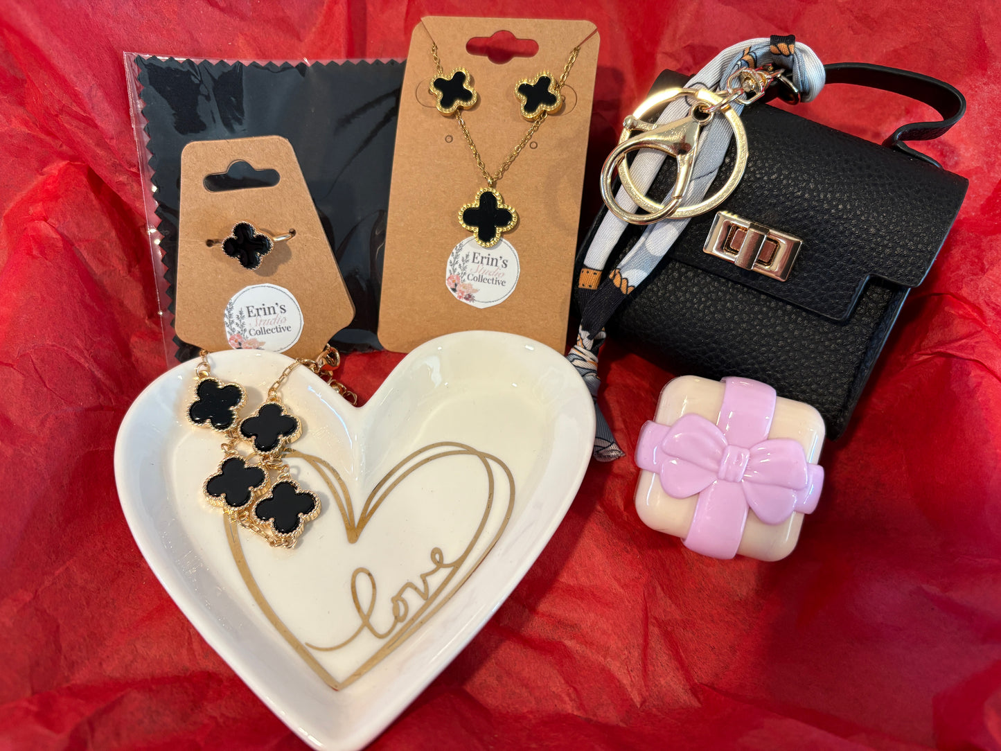 Golden Noir Deluxe Holiday Gift Set - Gold & Black Quatrefoil Jewelry Gift Set