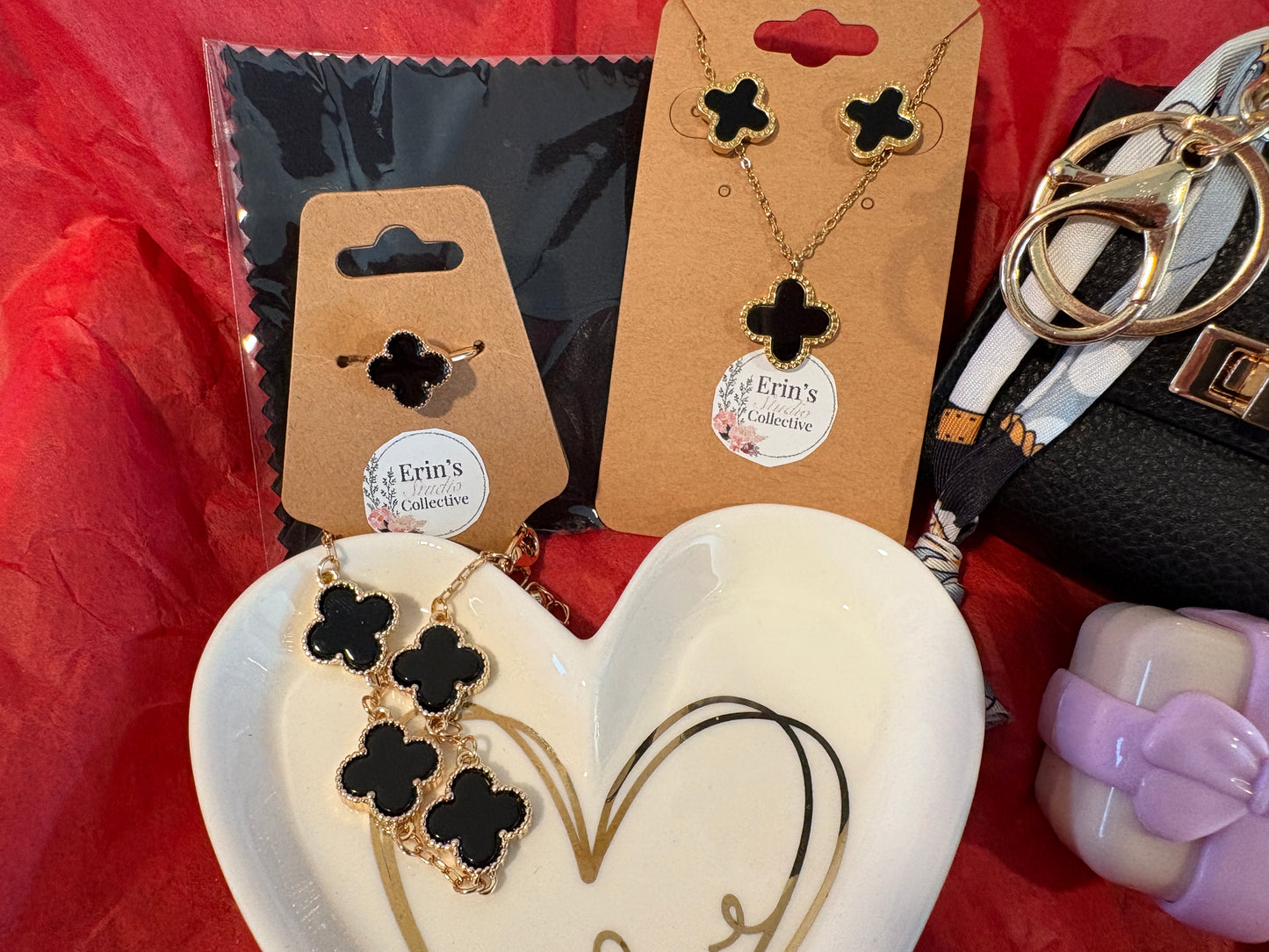 Golden Noir Deluxe Holiday Gift Set - Gold & Black Quatrefoil Jewelry Gift Set