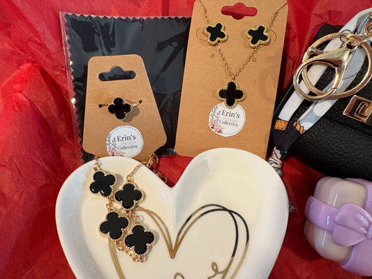 Golden Noir Deluxe Holiday Gift Set - Gold & Black Quatrefoil Jewelry Gift Set