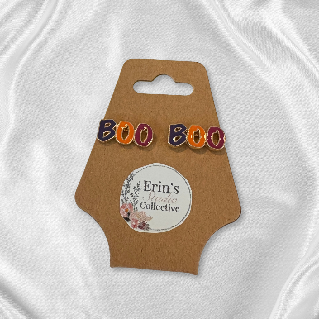 BOO Halloween Gift Set – "BOO" Stud Earrings, Haunted Woods Candle, 3-Card Tarot Reading, Ouija Matchbox, Grim Reaper Sticker & Light-Up Ghost for Halloween Lovers