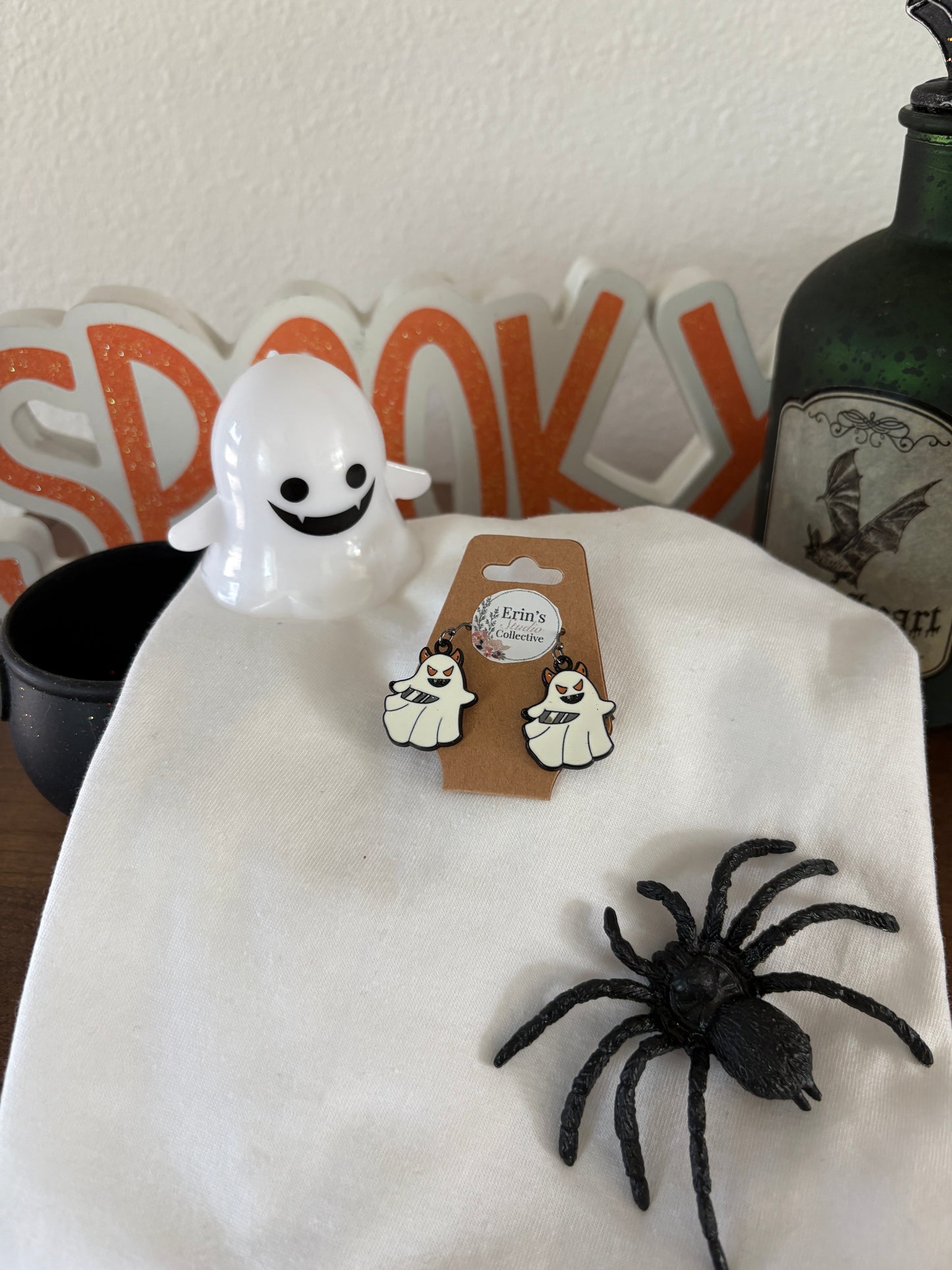 Halloween Earrings - Spooky Ghost w/ Knife Dangle Earrings