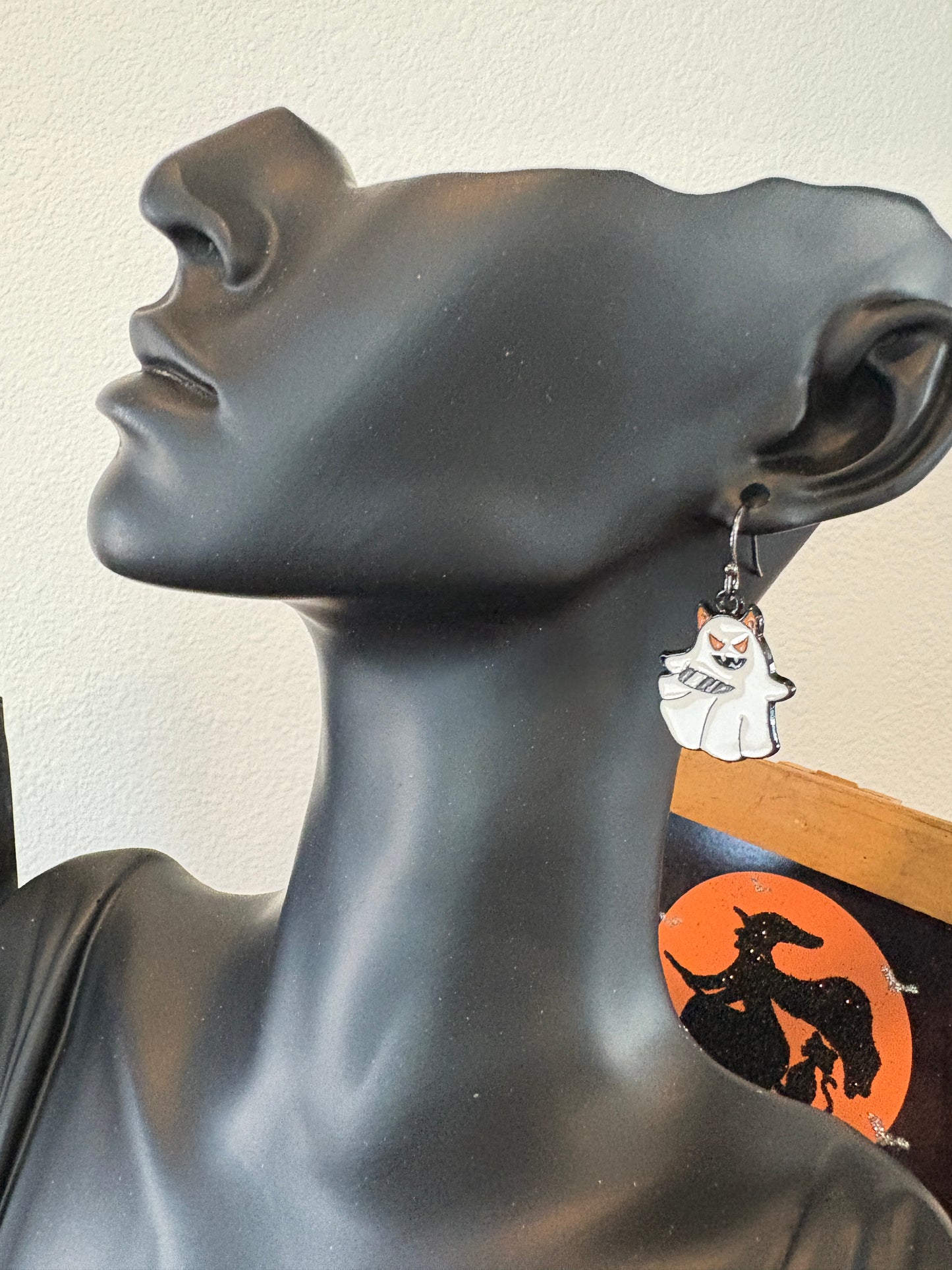 Halloween Earrings - Spooky Ghost w/ Knife Dangle Earrings