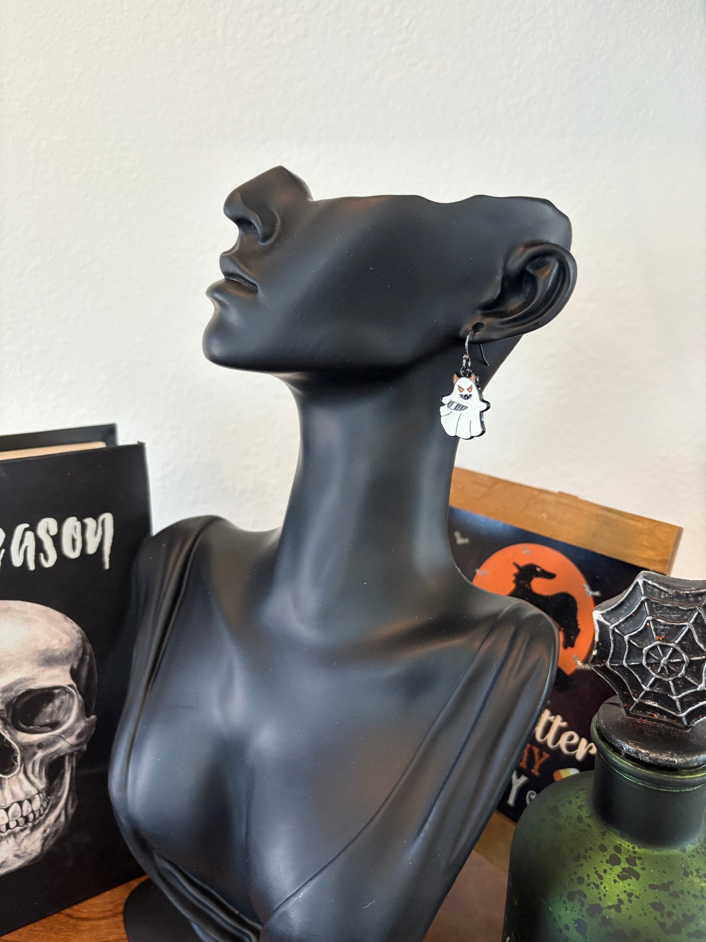 Halloween Earrings - Spooky Ghost w/ Knife Dangle Earrings