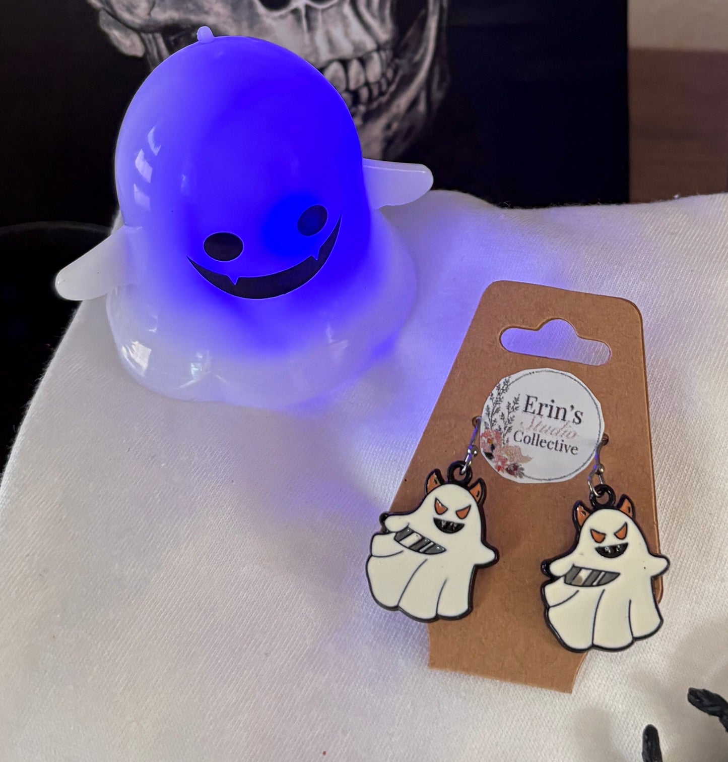 Halloween Earrings - Spooky Ghost w/ Knife Dangle Earrings