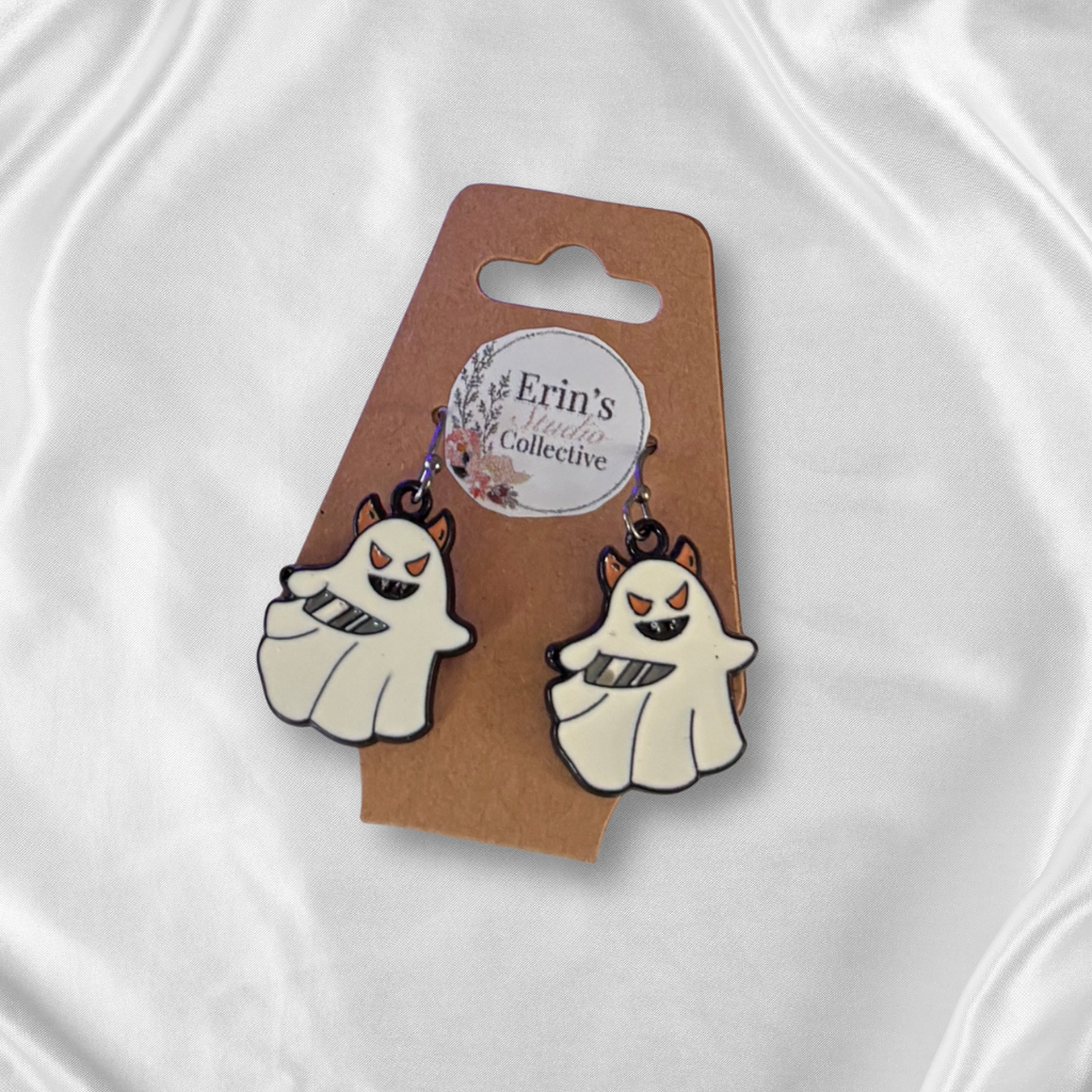 Spooky Ghosts with Knife Gift Set - Ghost Dangle Earrings, 3-Card Tarot Reading, Haunted Woods Candle, Wooden Ouija Board Matchbox, Grim Reaper Sticker & Light-Up Ghost for Halloween Lovers - Halloween Statement Jewelry